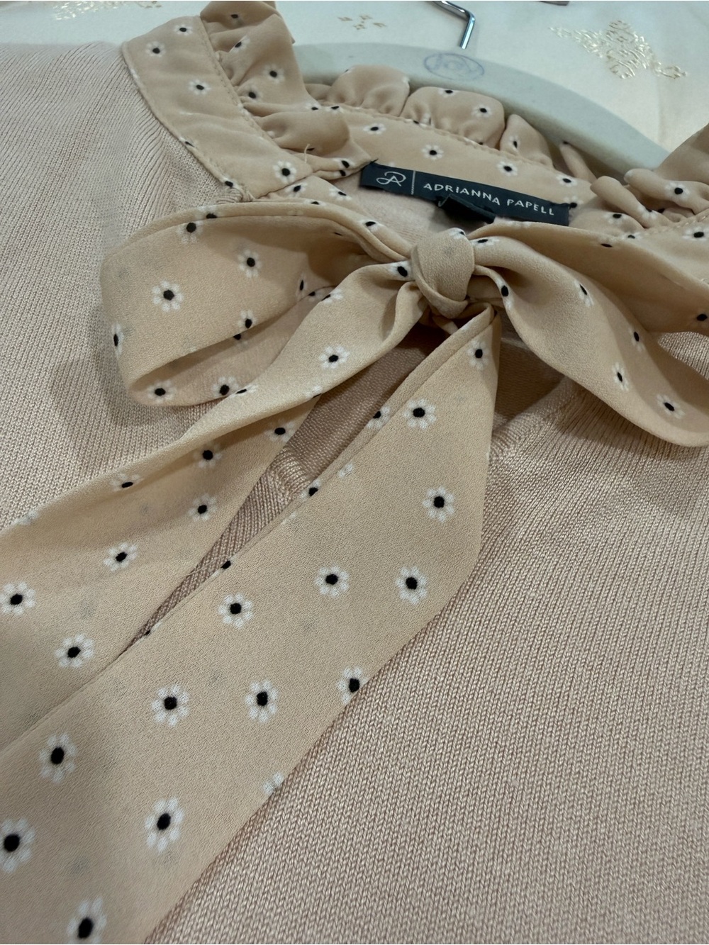 Adrianna Papell Dusty Blush Long Sleeve Tie-Neck Blouse Size XS - Picture 5 of 6